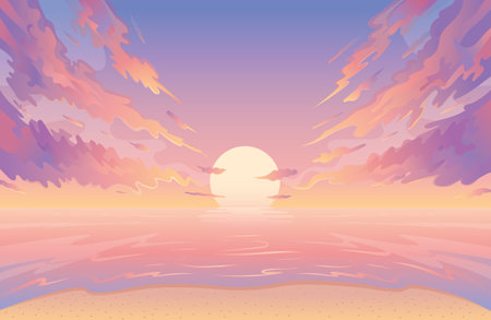 Sunrise or Sunset into Water Background Natural Scenery and Environment Viewのイラスト素材