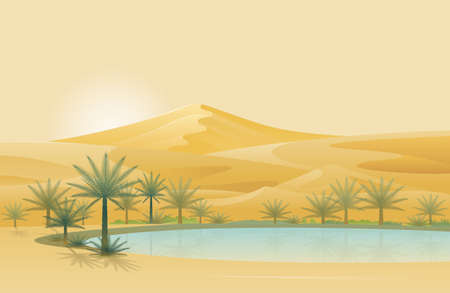 Oasis and Desert Background Natural Scenery and Environment Viewのイラスト素材