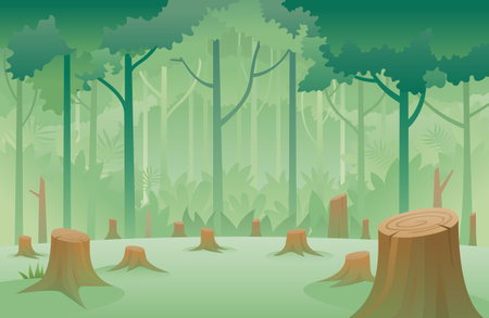 Trees Stump and Deforestation Background  Forest and Environment, Global Warmingのイラスト素材