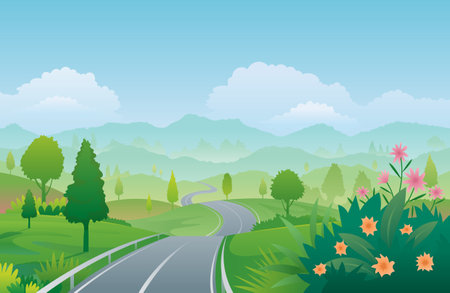 Winding Road Mountain Natural Scenery Backgroundのイラスト素材