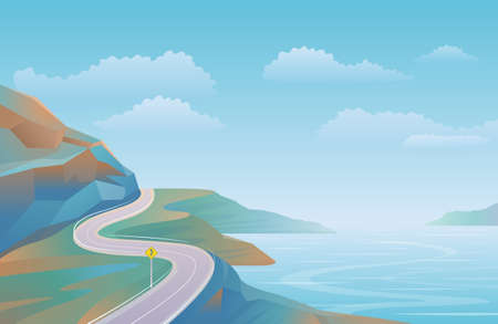 Coastal Road  Natural Scenery Landscape Backgroundのイラスト素材