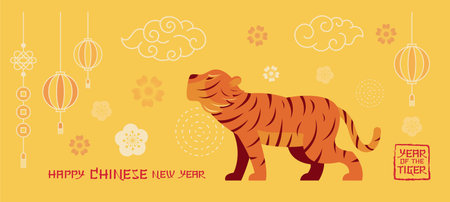 Year of the Tiger, Chinese New Year 2022 Decoration Backgroundのイラスト素材