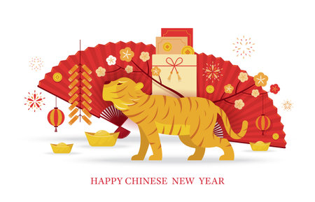 Year of the Tiger, Chinese New Year 2022  Decoration Backgroundのイラスト素材