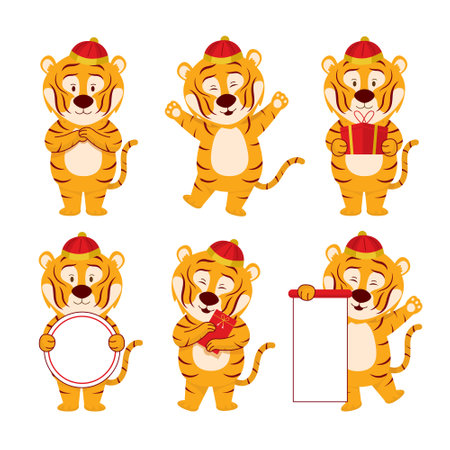 Tiger Characters Set, Chinese New Year 2022のイラスト素材
