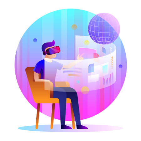 Man with VR Headset, Metaverse Technology Conceptのイラスト素材