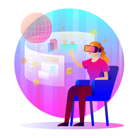 Woman with VR Headset, Metaverse Technology Conceptのイラスト素材