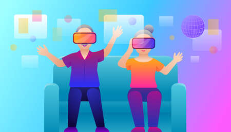 Elderly with  VR Headset, Metaverse Technology Conceptのイラスト素材