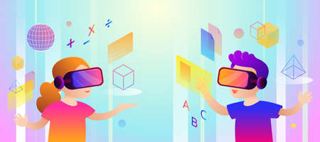 Children with VR Headset, Metaverse Concept, Learning, Education, Edutainmentのイラスト素材
