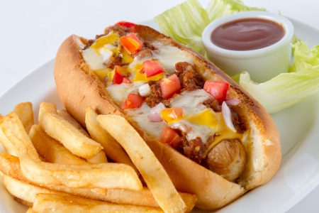 Hot Dog with Chips and Ketchupの写真素材