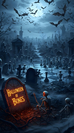 Halloween background with zombies in cemetery and graveyard, 3d renderの素材