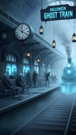 Conceptual image of a train station with people waiting for the trainの素材