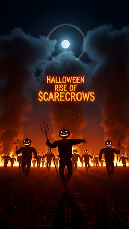 Halloween background with pumpkins and scarecrow. Vector illustration.の素材