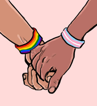 Hand drawn stock illustration of a couple or friends gently holding hands. LGBT and transgender Concept.の写真素材