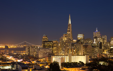 San Francisco cityscape panorama with view of the financial district and Bay Bridgeのeditorial素材