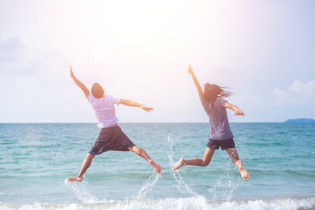jump to the sea and the sea water blueの写真素材