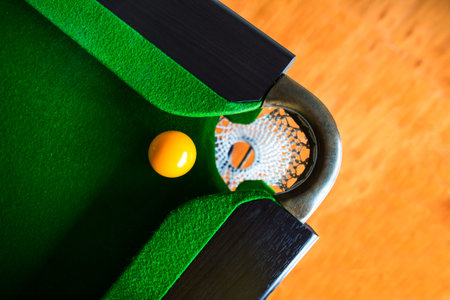 snooker ball is on the table.