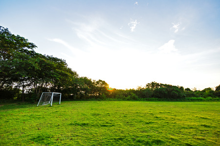 goal football in the park with a sunlight.の写真素材