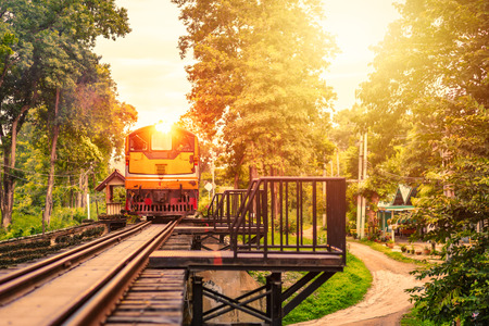 Asian old train on the rail with sunset.の写真素材