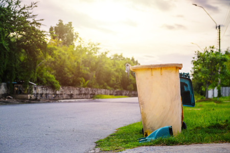 A trash in the near road in the park.の写真素材