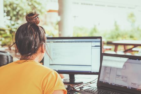 Women working with computer for design and coding program.の写真素材