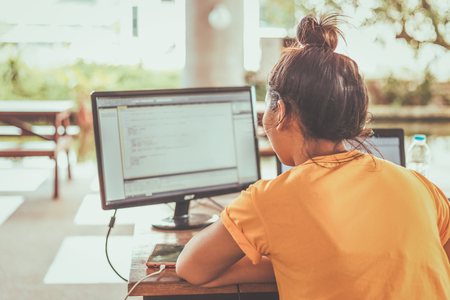Women working with computer for design and coding program.の写真素材