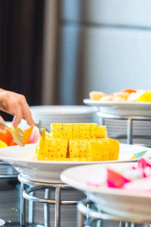 pineapple slice in dish at the room restaurant.の写真素材