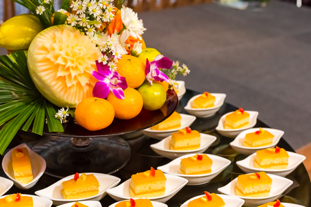Cake orange jam on cup of cake. Cake for celebration or party.の写真素材