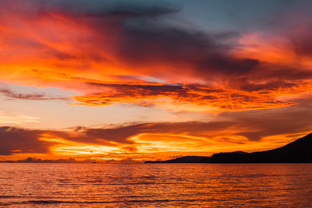sunset on the sea, golden hour on the sea. Twilight sunsetの写真素材
