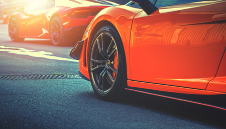 Chonburi,  Thailand-February 23, 2019:Wheels epic orange Lamborghini Huracan outside on the road in the city.のeditorial素材