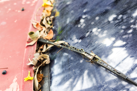 Old wiper on old glass car at parks. Break down car, Vintage car.の写真素材