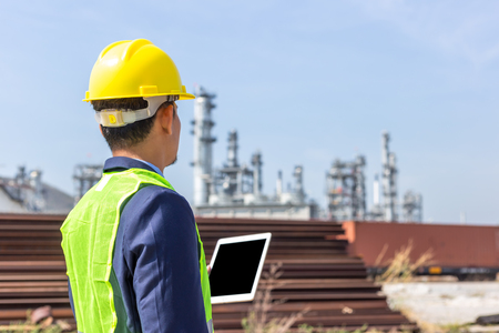Construction Worker Planning Contractor Checking  at site gas, oil, energy and factory construction.の写真素材