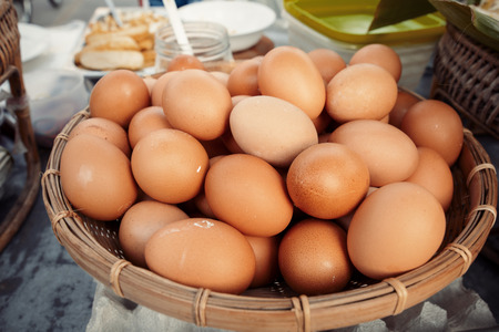 the eggs is on the box at market.の写真素材