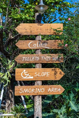 wood guide post at public parks.の写真素材
