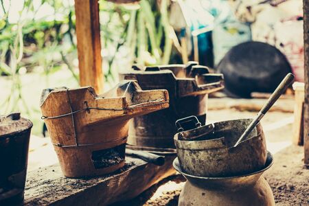 Thai style to make soft-boiled rice Charcoal to cook.の写真素材