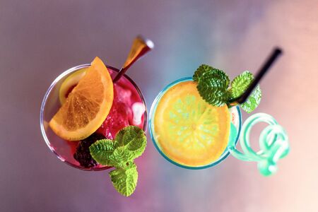 Mulberry, Lemon and Mint in smoothie.
Lemon and orange in "Ice Lemon soda".の写真素材