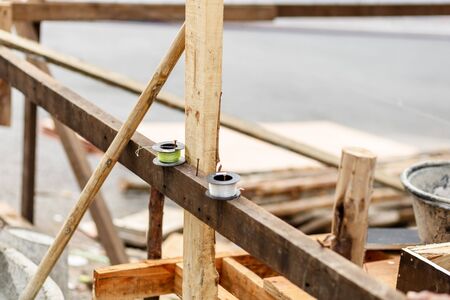 Line fishing on wood at construction.の写真素材