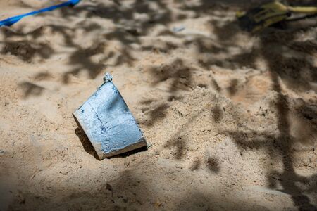 Mixed mortar for construction tank for plaster the poles and the wallsの写真素材