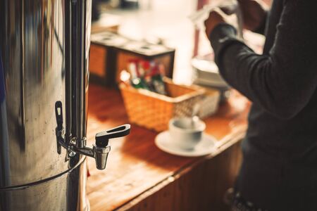 Boiler for make a coffee on the table.の写真素材