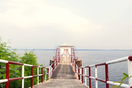 The path Water gate at reservoir.の写真素材