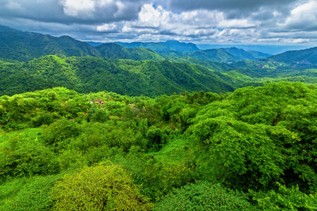Green mountain and beautiful blue sky with cloud. Landscape background.