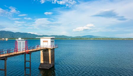 The path Water gate at reservoir.の写真素材
