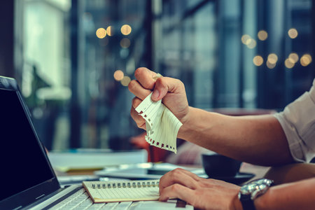 Businessman hands rip paper. Bad working unsuccessful, no idea, fail concept.の写真素材