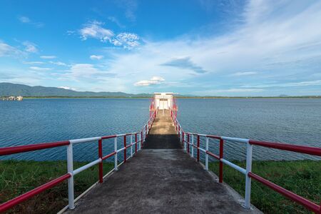The path Water gate at reservoir.の写真素材