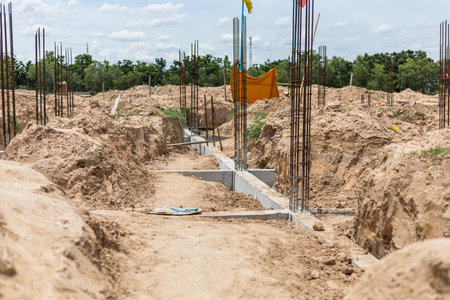foundation post iron tie steel bar rebar building at construction
