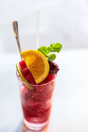 mulberry smoothie. Mulberry, Lemon and Mint in smoothie.の写真素材