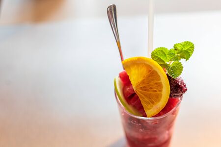 mulberry smoothie. Mulberry, Lemon and Mint in smoothie.の写真素材