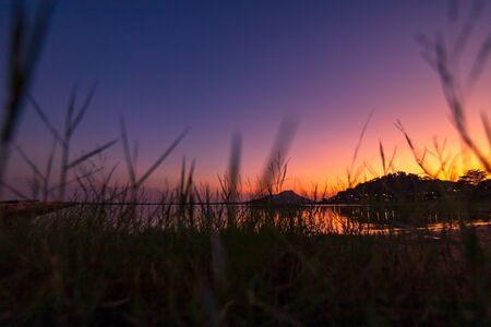 Ant view at resorvoir in light of twilight.の写真素材