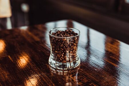 Coffee seed in glass on the table.の写真素材
