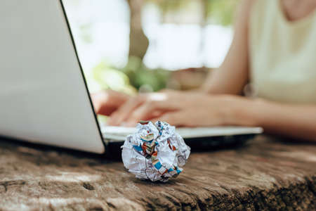 A Crumpled paper on the table. Fail, bad, no idea concept.の写真素材