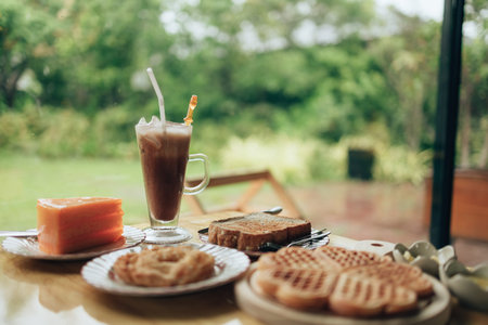 Iced Cocoa cool drink served on table.